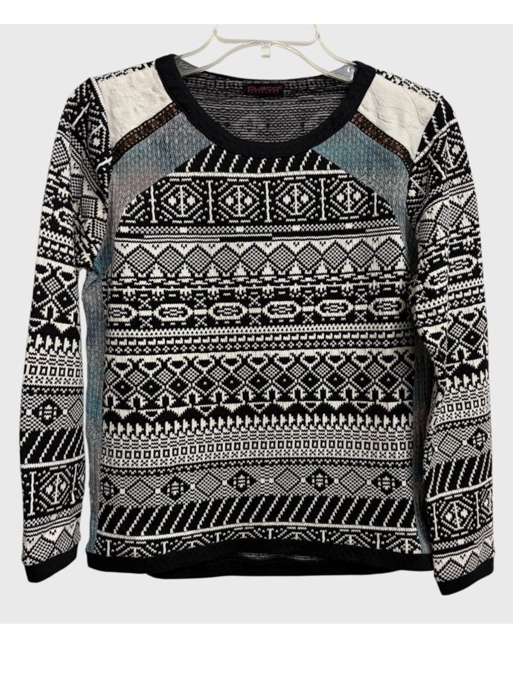Custo Barcelona Geometric Knit Sweater Top Size 1 (S) Black White Designer Spain